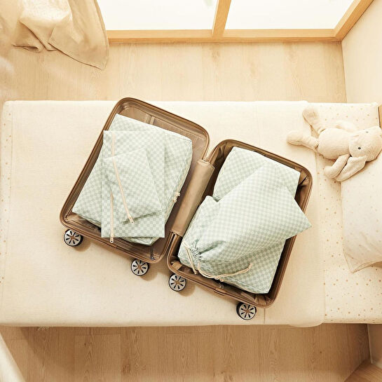 Ocean Home Textile 6'lı Mint Dama Desen Pamuklu Bavul İçi Düzenleyici Set