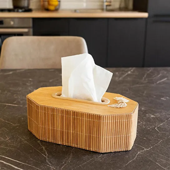 Vienev Ahşap Dikdörtgen Peçetelik – Doğal Ahşap Desenli Dekoratif Mendil Kutusu Ams1082