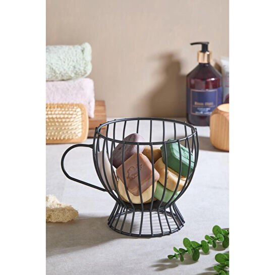 Lora Bianca Çok Amaçlı Tel Mutfak, Banyo Organizeri – Kapsül Kahve Standı & Meyve & Atıştırmalık Sepeti Siyah