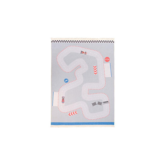 Itsy Bitsy Kids F1 Yarış Pisti Desenli Makinede Yıkanabilir Pamuklu Çocuk Halısı - Ready Steady Go Serisi