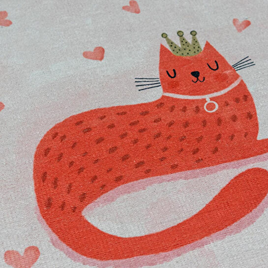 Itsy Bitsy Kids Prenses Kedi Desenli Makinede Yıkanabilir Pamuklu Çocuk Halısı - Kitty of Queen Serisi