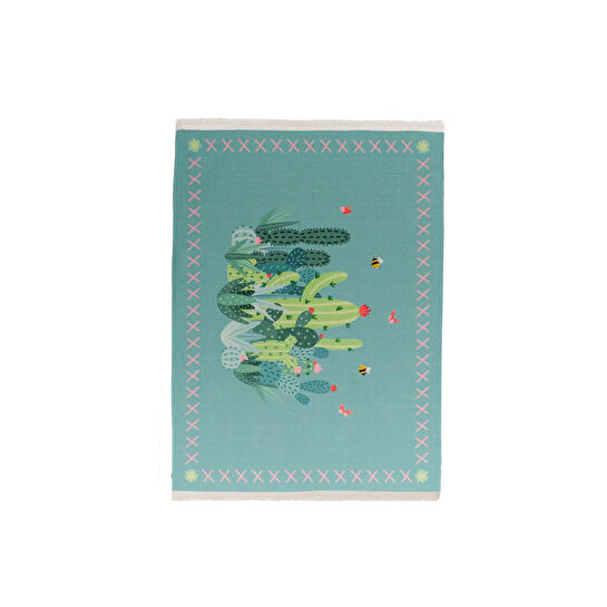 Itsy Bitsy Kids Kaktüs Desenli Makinede Yıkanabilir Pamuklu Çocuk Halısı - Cactopia Serisi