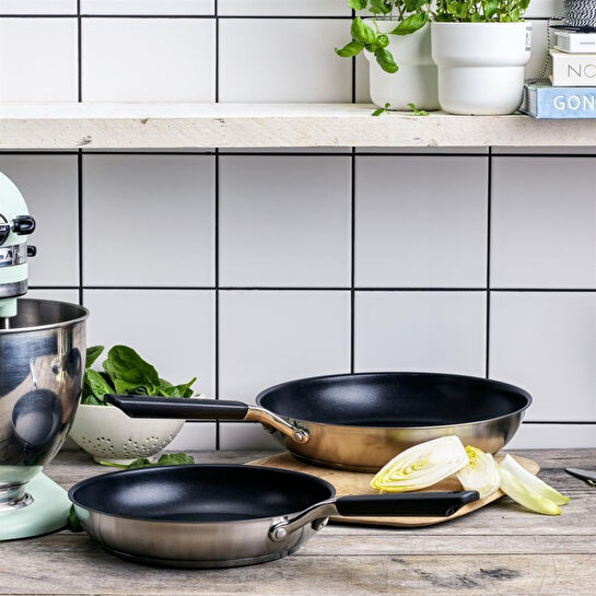 Kitchenaid Paslanmaz Çelik Kızartma Tavası Seti, Seramik Kaplama 24 Cm + 28 Cm