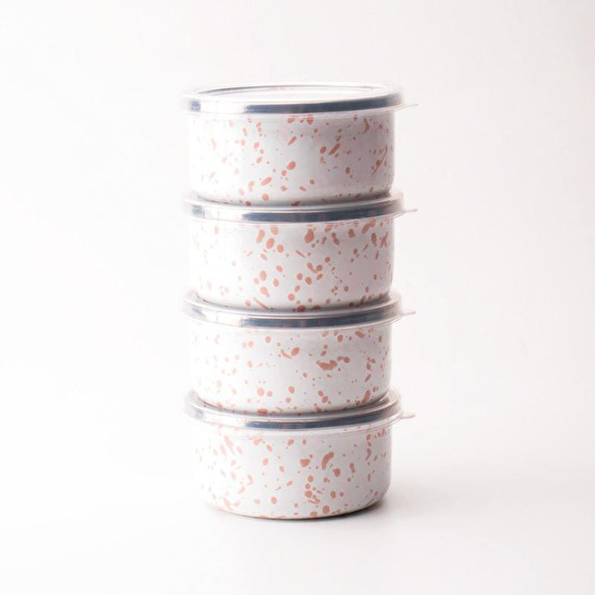 Emaylab Speckles Emaye 4’lü Kapaklı Çerezlik, Kahvaltılık, Reçellik, Zeytinlik, Sunumluk Seti 8cm 200 Ml