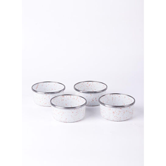 Emaylab Speckles Emaye 4’lü Kase Çerezlik, Kahvaltılık, Reçellik, Zeytinlik, Sunumluk Seti 8cm 200 Ml