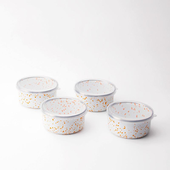 Emaylab Speckles Emaye 4’lü Kapaklı Çerezlik, Kahvaltılık, Reçellik, Zeytinlik, Sunumluk Seti 8cm 200 Ml