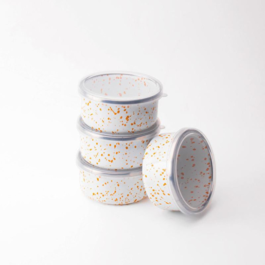 Emaylab Speckles Emaye 4’lü Kapaklı Çerezlik, Kahvaltılık, Reçellik, Zeytinlik, Sunumluk Seti 8cm 200 Ml