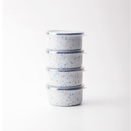 Emaylab Speckles Emaye 4’lü Kapaklı Çerezlik, Kahvaltılık, Reçellik, Zeytinlik, Sunumluk Seti 8cm 200 Ml