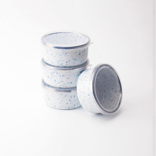 Emaylab Speckles Emaye 4’lü Kapaklı Çerezlik, Kahvaltılık, Reçellik, Zeytinlik, Sunumluk Seti 8cm 200 Ml