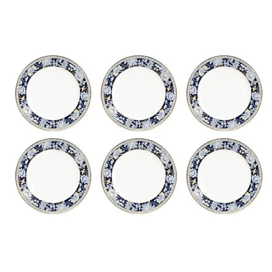 Lucky Art Eudora New Bone China Porselen Lacivert Çiçek Desenli 6lı Tabak Seti 27 Cm