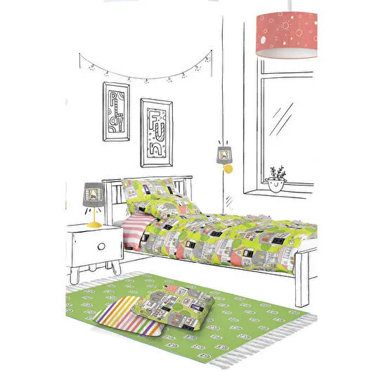 Itsy Bitsy Kids Neighbors Çift Taraflı Pamuk Saten Çok Renkli Çocuk Nevresim Seti 140x200cm