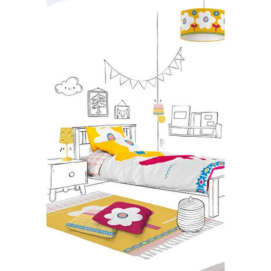 Itsy Bitsy Kids Big Flower Çift Taraflı Pamuk Saten Sarı Çocuk Nevresim Seti 140x200cm