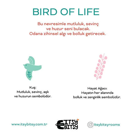 Itsy Bitsy Kids Bird Of Life Nevresim Seti, Mint Yeşili, 140x200cm
