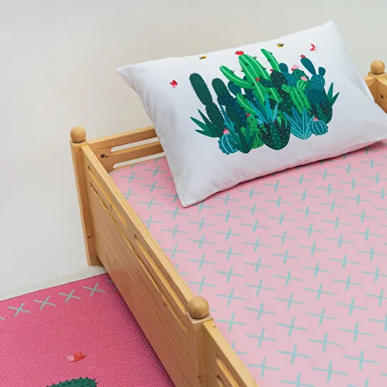 Itsy Bitsy Kids Cactopia Pamuk Saten Çok Renkli Çocuk Çarşaf Seti 90x190cm