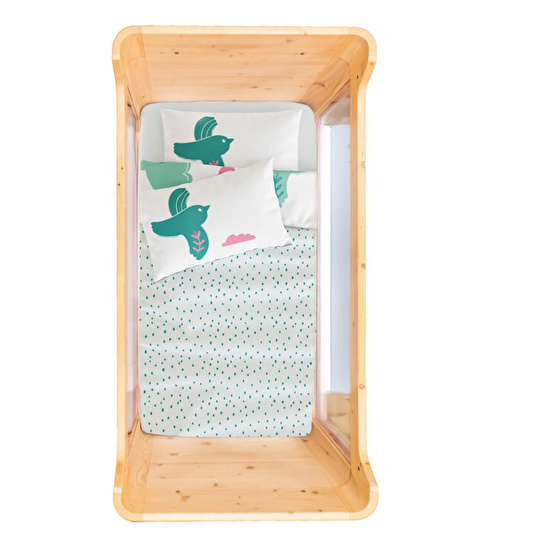 Itsy Bitsy Kids Bird Of Life Çift Taraflı Pamuk Saten Mint Yeşili Bebek Nevresim Seti 100x150cm