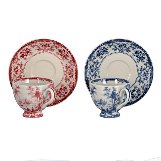 Lucky Art Florantine 6li Ayakli Kahve Fincani Seti Kirmizi-mavi