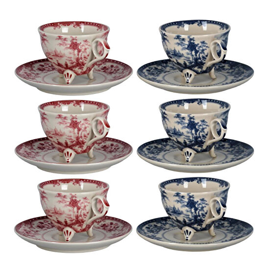 Lucky Art Florantine 6li Cay Fincani Seti Kirmizi-mavi