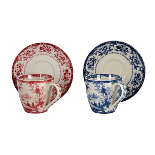 Lucky Art Florantine 6li Kahve Fincani Seti Kirmizi-mavi