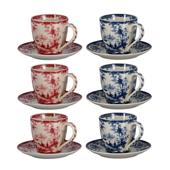 Lucky Art Florantine 6li Kahve Fincani Seti Kirmizi-mavi