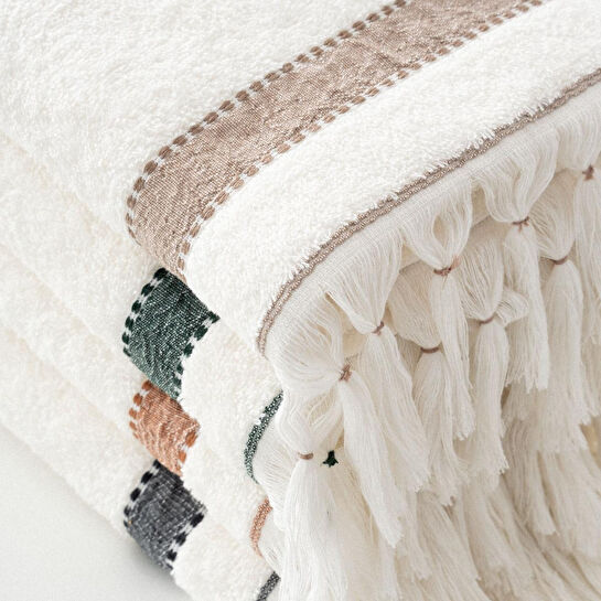 Green Black Galya 4'lü El Yüz Havlusu %100 Organik Kapok Bordürlü 50x90 Cm