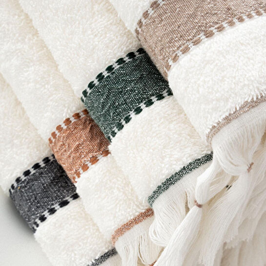 Green Black Galya 4'lü El Yüz Havlusu %100 Organik Kapok Bordürlü 50x90 Cm