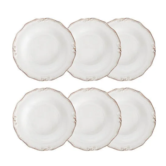 Mudo Home Ekru 6 Li Çukur Yemek Tabaği Seti̇ 22cm