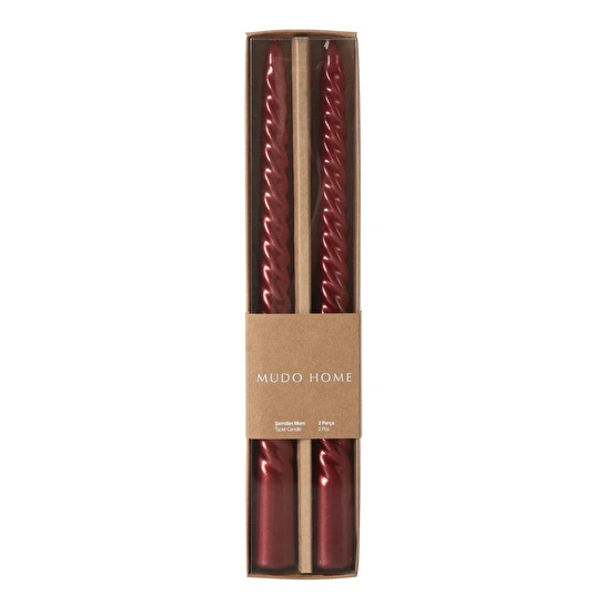 Mudo Home 2li̇ Burgulu Şamdan Mum Bordo 25cm