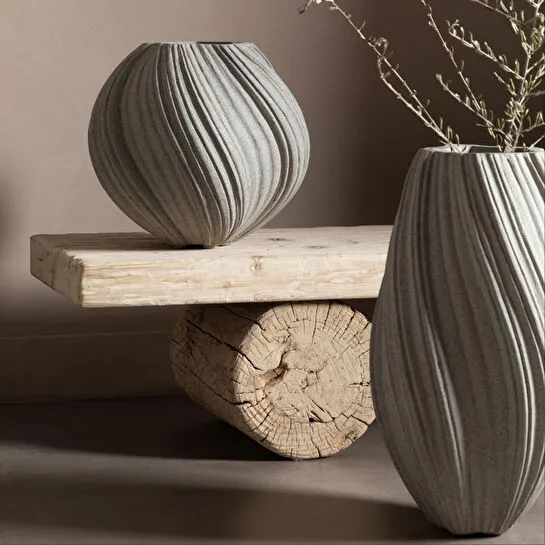 Mudo Home Spiral Vazo Bej 30x52cm