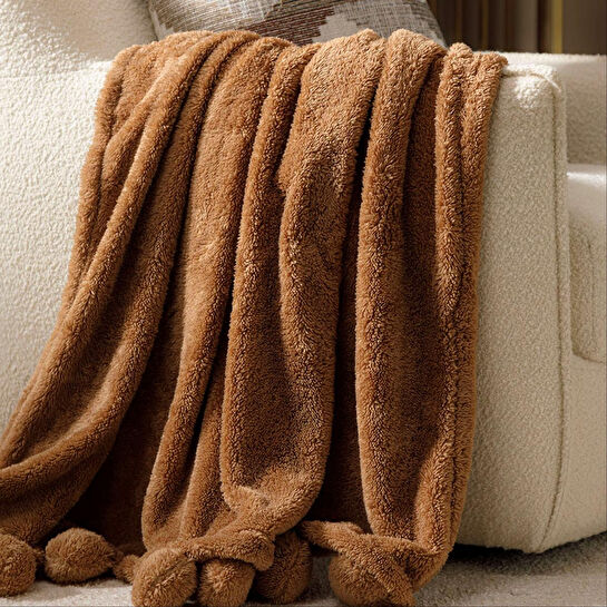 Mudo Home Ponponlu Di̇z Üstü Battani̇ye Bej 130x160