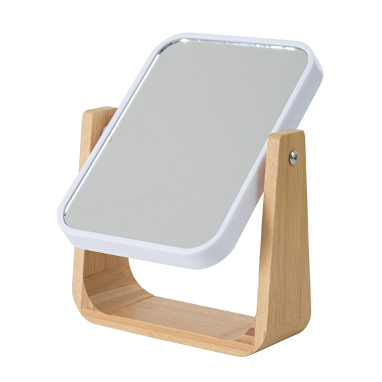 Mudo Home Boho Bambu Büyüteçli̇ Ayna Beyaz 16x5,8x21,8