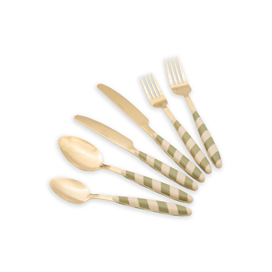 The Mia Joy Çatal Kaşık Bıçak Takımı Yeşil Gold 36 Parça