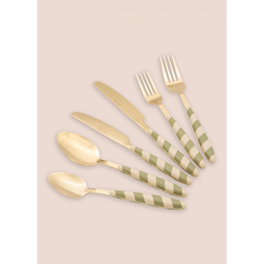 The Mia Joy Çatal Kaşık Bıçak Takımı Yeşil Gold 36 Parça
