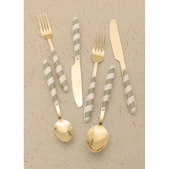 The Mia Joy Çatal Kaşık Bıçak Takımı Yeşil Gold 36 Parça