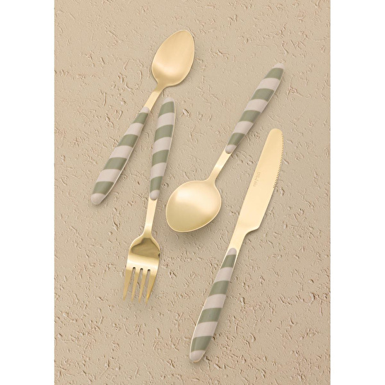 The Mia Joy Çatal Kaşık Bıçak Takımı Yeşil Gold 24 Parça