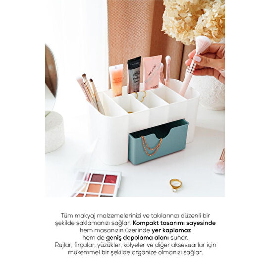 Vienev 7 Bölmeli Çekmeceli Makyaj Takı Organizeri - Masaüstü Düzenleyici Mint Şeffaf