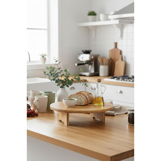 Vienev Ahşap Yuvarlak Sunum Tepsisi Ayaklı