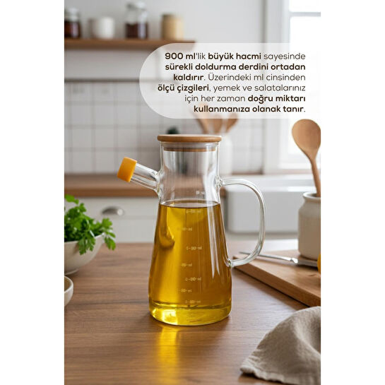 Vienev Ahşap Kapaklı Cam Yağdanlık 900 Ml