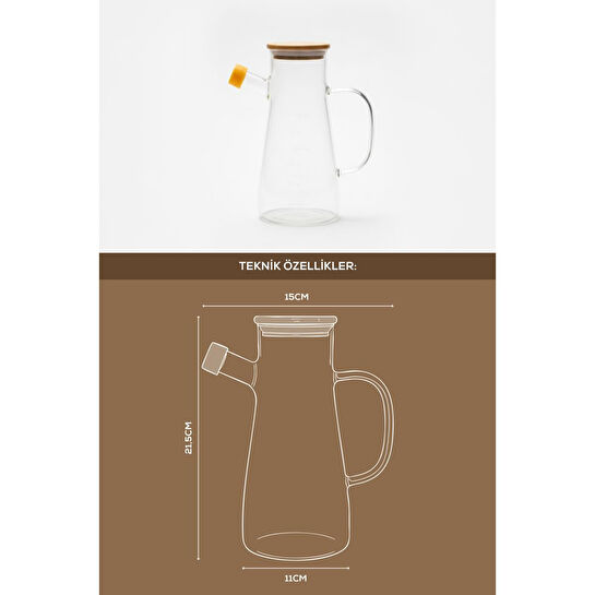 Vienev Ahşap Kapaklı Cam Yağdanlık 900 Ml