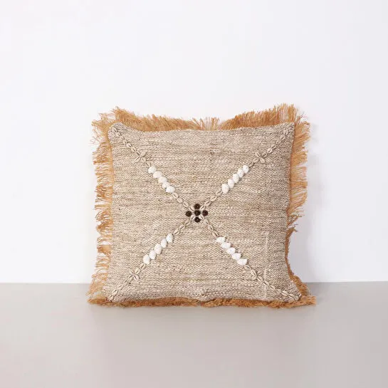 Mylamp Boho Deniz Kabuklu Doğal Keten Kırlent Kılıfı