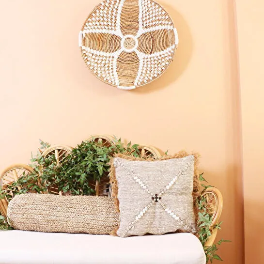 Mylamp Boho Deniz Kabuklu Doğal Keten Kırlent Kılıfı