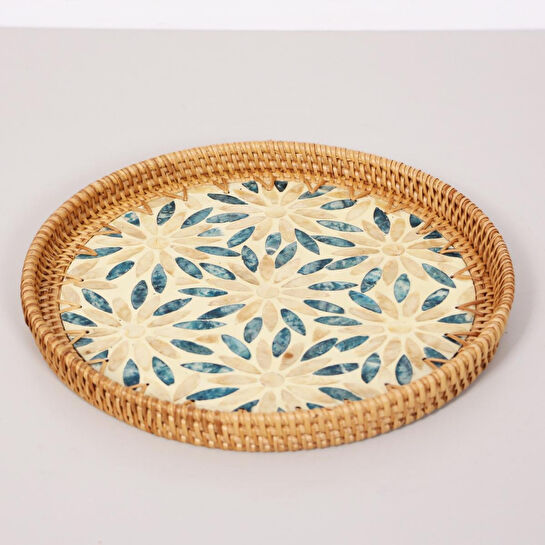 Mylamp Pearl 30x3 Cm Sedefli Rattan Tepsi & Duvar Dekoru