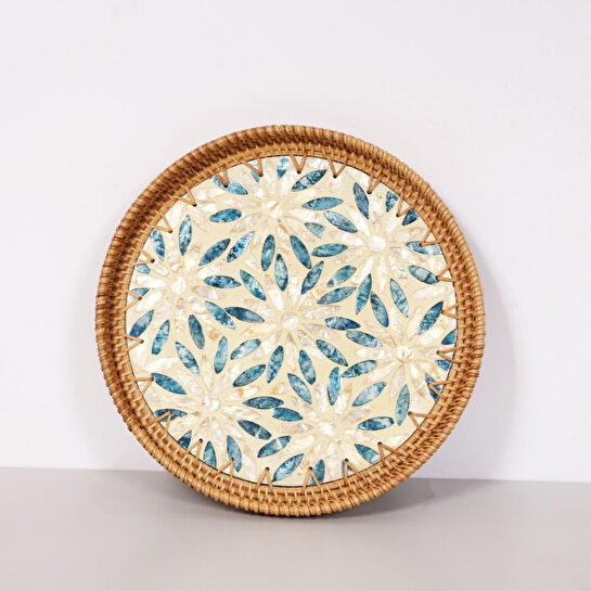 Mylamp Pearl 30x3 Cm Sedefli Rattan Tepsi & Duvar Dekoru