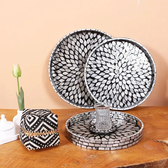 Mylamp Pure Sedef 35 X4cm. Black Sedefli Mozaik Tepsi