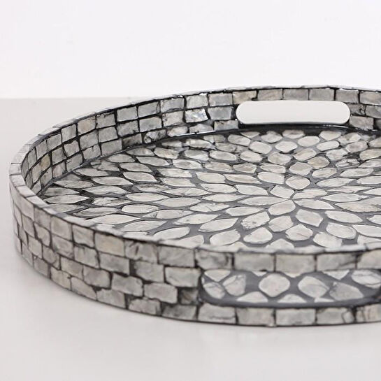 Mylamp Pure Sedef 35 X4cm. Black Sedefli Mozaik Tepsi