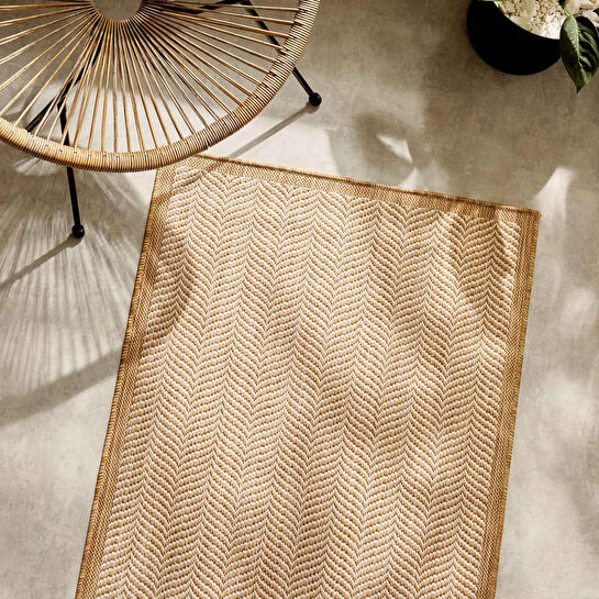 Ocean Home Textile Leke Tutmaz İç Dış Mekan Bej Renk Balıksırtı Halı Kilim 80 X 150 Cm