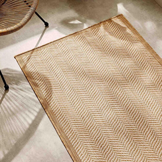 Ocean Home Textile Leke Tutmaz İç Dış Mekan Bej Renk Balıksırtı Halı Kilim 80 X 150 Cm