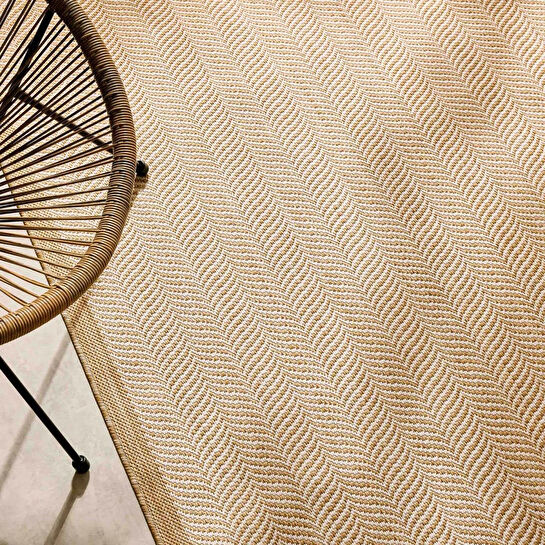 Ocean Home Textile Leke Tutmaz İç Dış Mekan Bej Renk Balıksırtı Halı Kilim 120 X 180 Cm