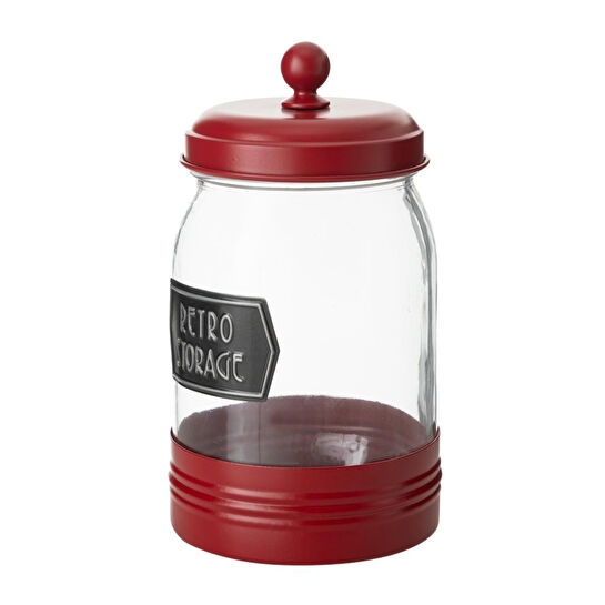 Mudo Home Dublin Galvaniz Dekorlu Kavanoz 1,5lt Kirmizi