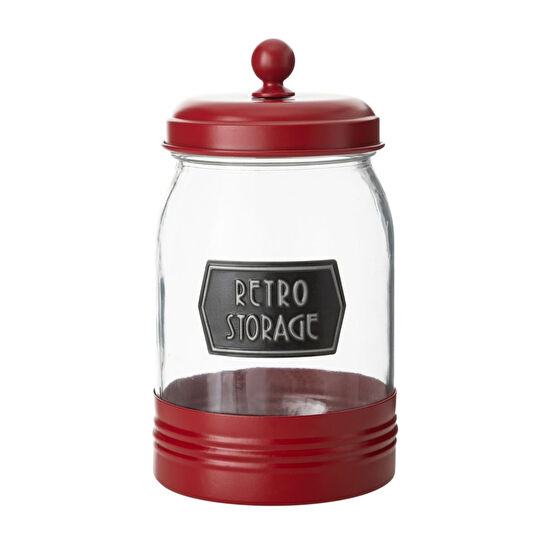 Mudo Home Dublin Galvaniz Dekorlu Kavanoz 1,5lt Kirmizi