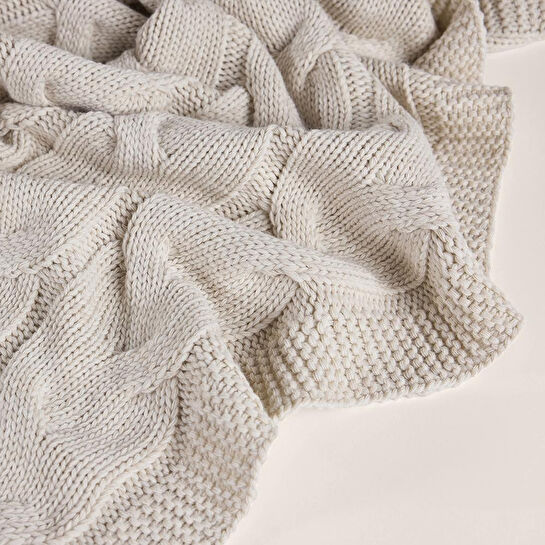 Penelope Triko Tv Battaniyesi Throw Krem Koltuk Şalı 90x200 Cm - Cabella Serisi